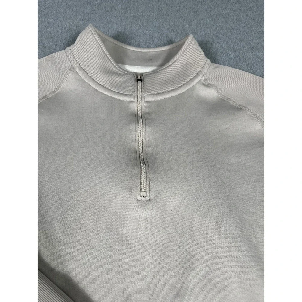 FootJoy Mens Quarter Zip Pullover Tan Beige Golf Sweater Large FJ Logo Mock Neck